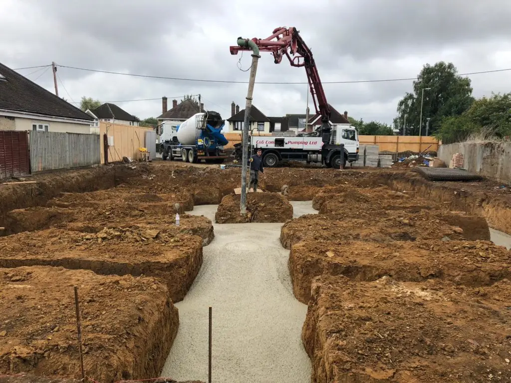 Foundations and groundworks being poured on a building site in Oxford