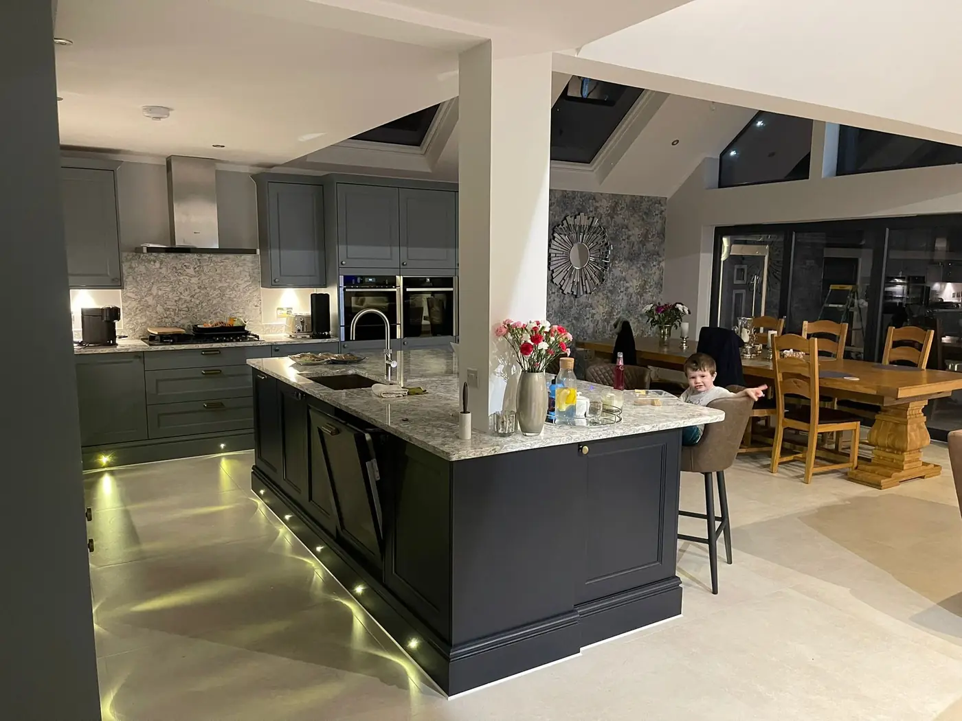 Open-plan kitchen and dining space created by a house extension in Oxford