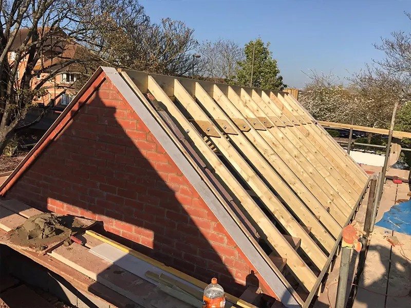 New roof timbers and structural framework being installed during a loft conversion in Oxford